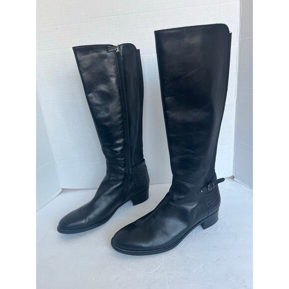 Aquatalia Russell Bromley Black Leather Knee High Riding Dress Side Zip Boots 11 - Picture 1 of 12
